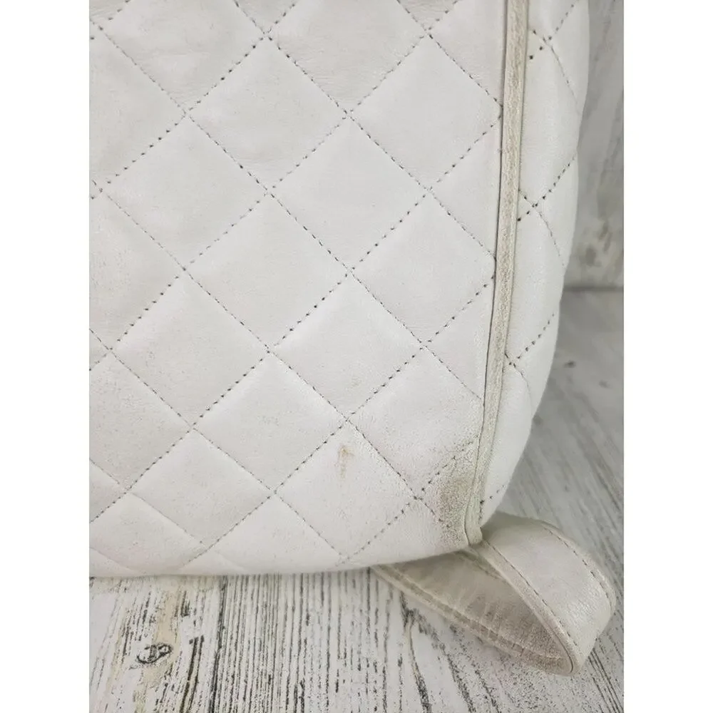 Jay Herbert NY White Faux Leather Quilted Shoulder Bag Women's Purse